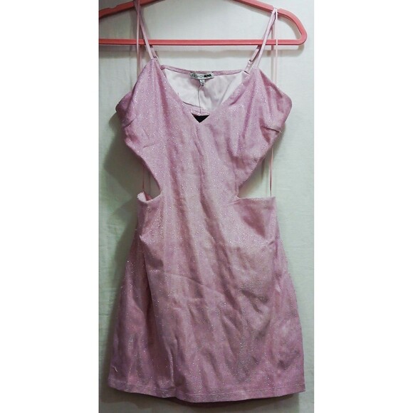 Pretty Pink Drip Demeanor Mini Glitter Dress Spaghetti Straps Lined Large NWT - Picture 1 of 10